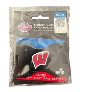 New University of Wisconsin Collegiate money clip and card holder. RFID
